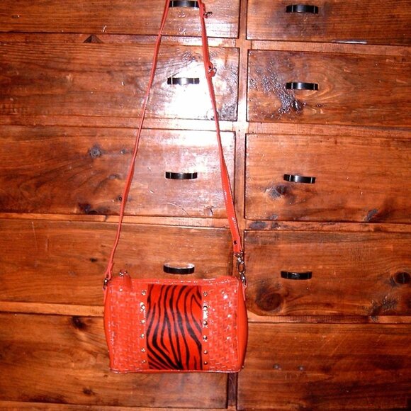 Vintage 80's Woven Leather Orange and Black Sharif Crossbody Bag - Picture 8 of 10
